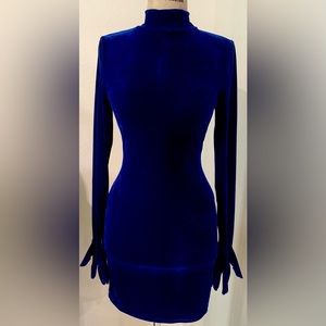 AKIRA Deep Blue Velvet Midi Dress
